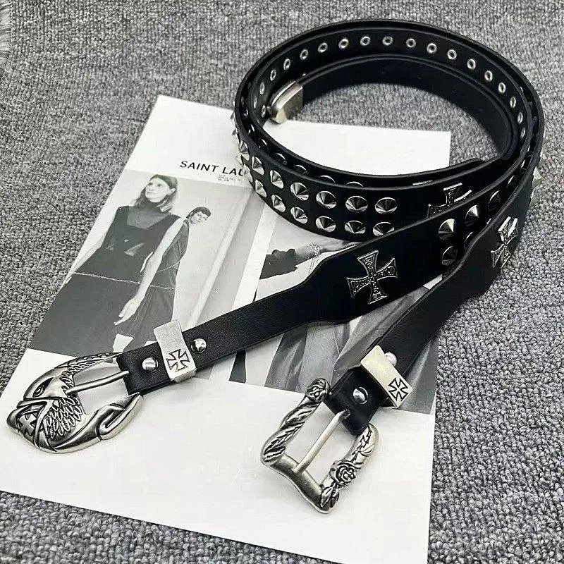 Unbranded Belts Black belt with ornate metal buckle and embellishments image 5