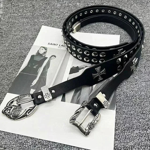 Unbranded Belts Black belt with ornate metal buckle and embellishments product detail image 5