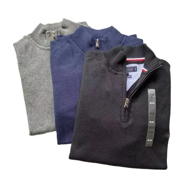Unbranded Knitwear Half-Zip Mock-Neck Knit Sweater with Striped Collar Trim product detail image 5