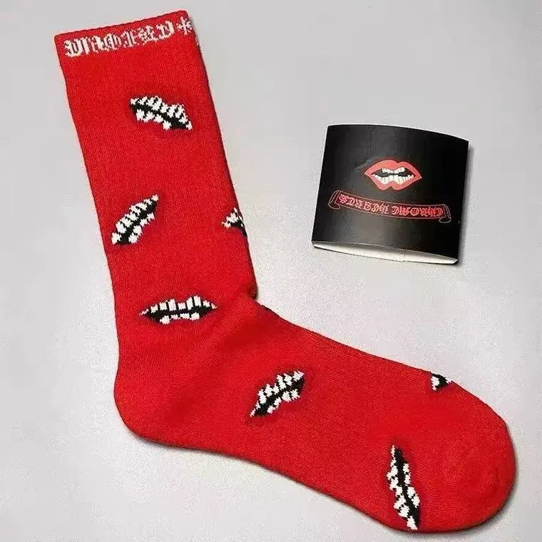 Chrome Hearts Socks Gothic Cross and Lips Patterned Crew — Style 5