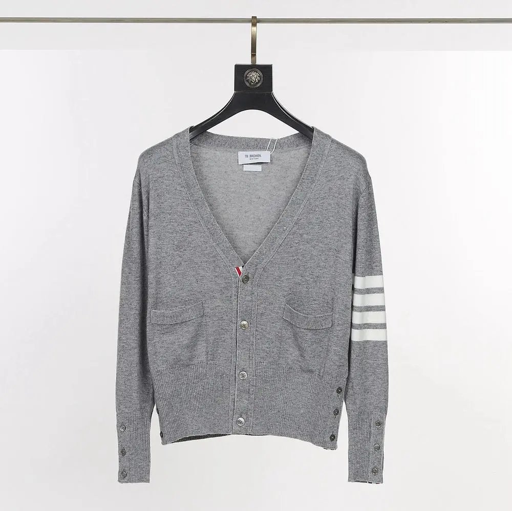 Unbranded Knitwear V-neck button cardigan with striped sleeve detail — Style 3
