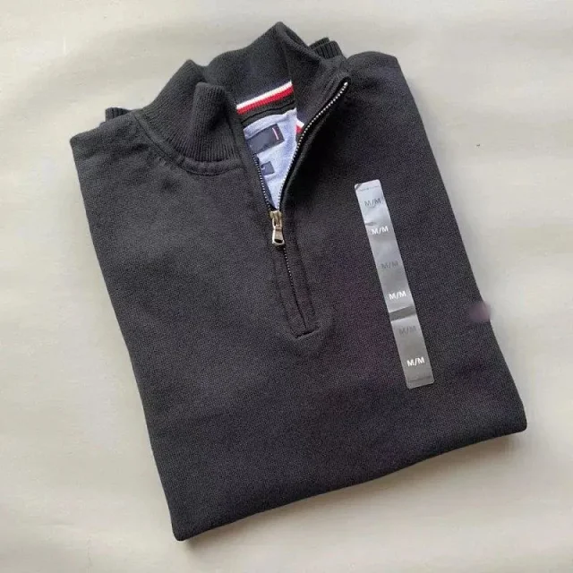 Unbranded Knitwear Half-Zip Mock-Neck Knit Sweater with Striped Collar Trim product detail image 2