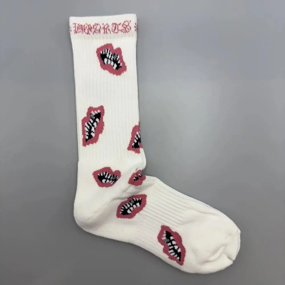 Chrome Hearts Socks Gothic Cross and Lips Patterned Crew — Style 2