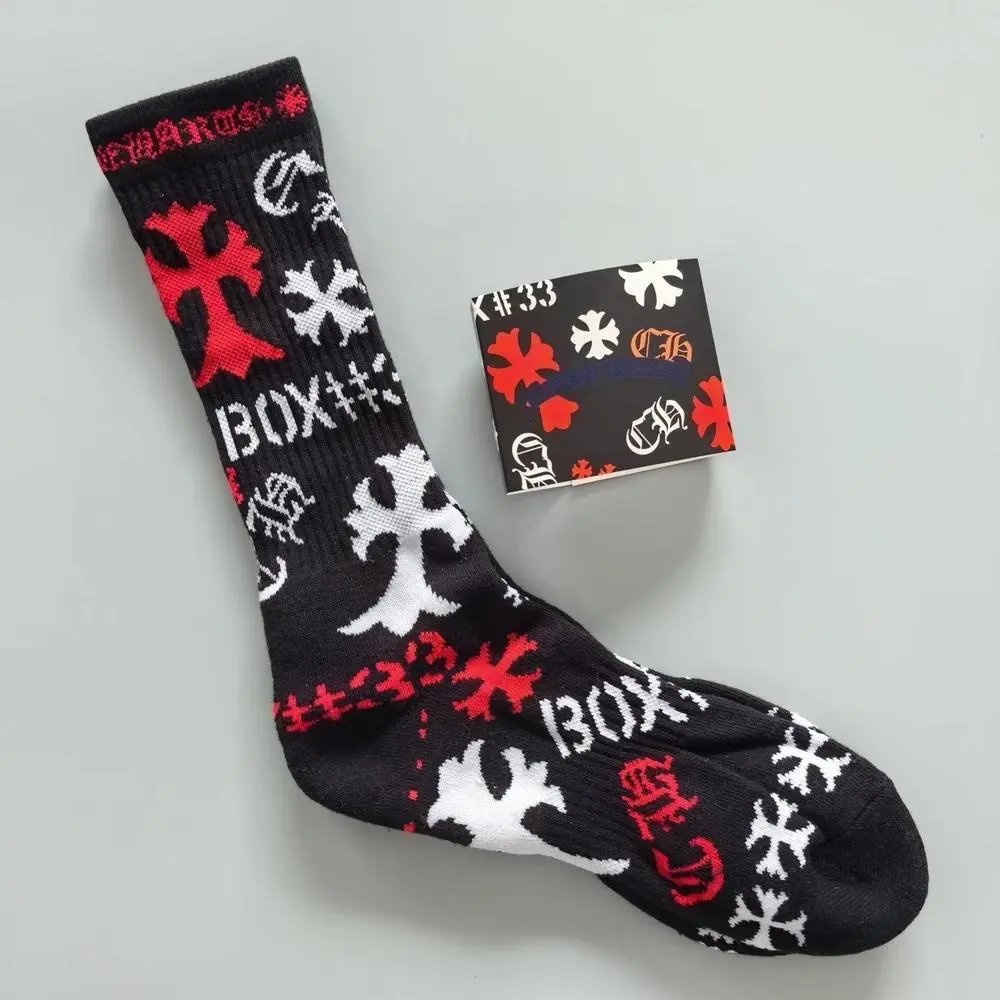 Chrome Hearts Socks Gothic Cross and Lips Patterned Crew — Style 6