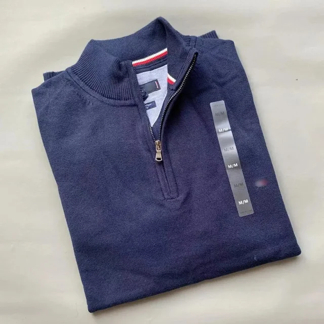 Unbranded Knitwear Half-Zip Mock-Neck Knit Sweater with Striped Collar Trim product detail image 3
