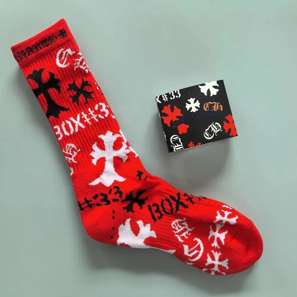 Chrome Hearts Socks Gothic Cross and Lips Patterned Crew — Style 7