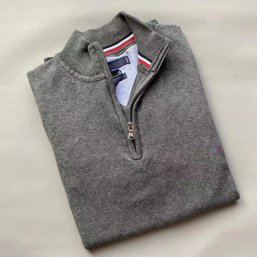 Unbranded Knitwear Half-Zip Mock-Neck Knit Sweater with Striped Collar Trim — Style 2