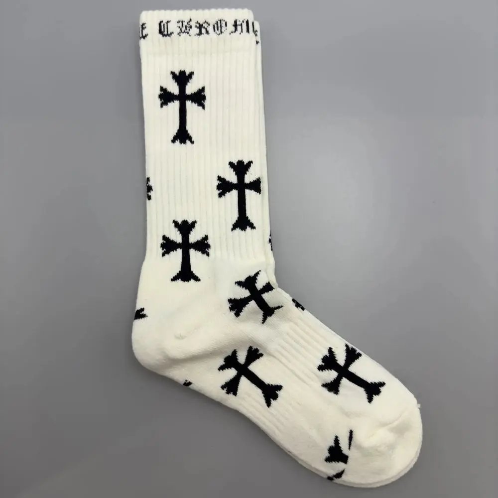 Chrome Hearts Socks Gothic Cross and Lips Patterned Crew — Style 3