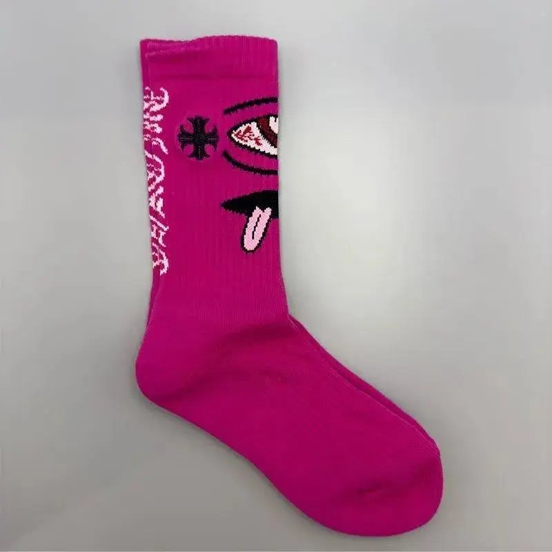 Chrome Hearts Socks Gothic Cross and Lips Patterned Crew — Style 35