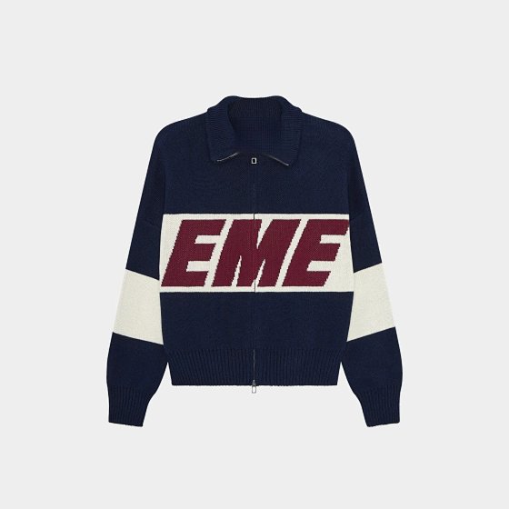 Oversized Letter Jacquard Sweater with Dual Zippers, EME, Unisex Knit Top