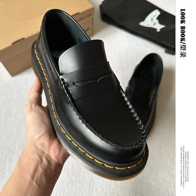 Loafers men and women couple Penton cowhide single shoes casual small leather shoes JK shoes
