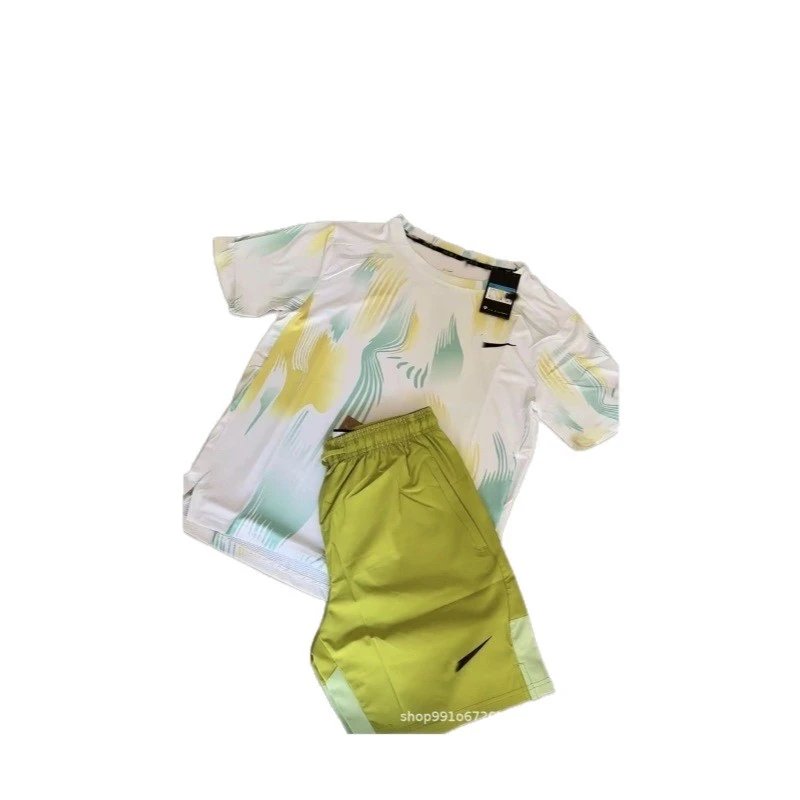 Color Block Men's Quick-Dry Shirt Summer Basketball Athletic Wear Short Sleeve Casual Breathable Gym Clothes Shorts Nike