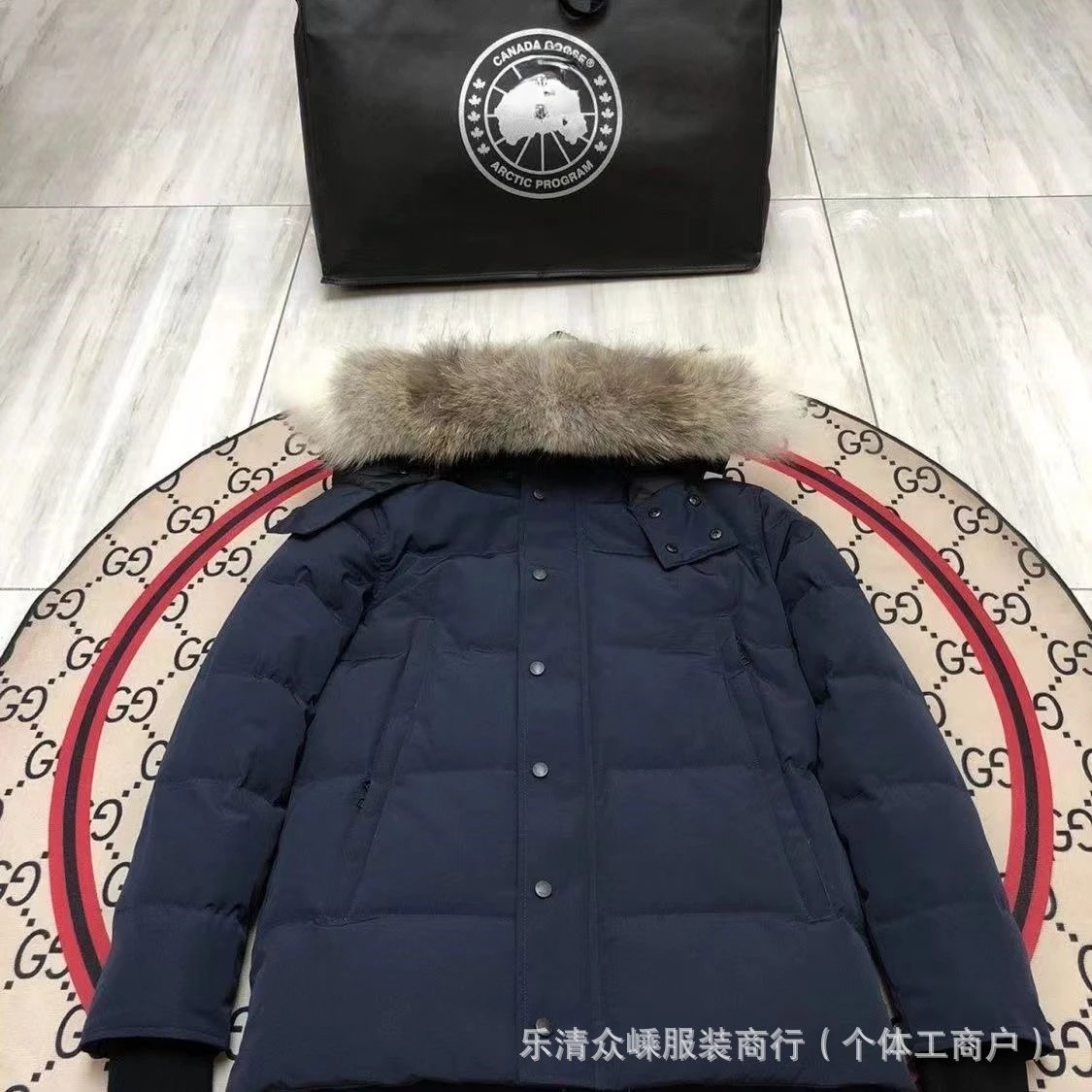 Navy blue red label