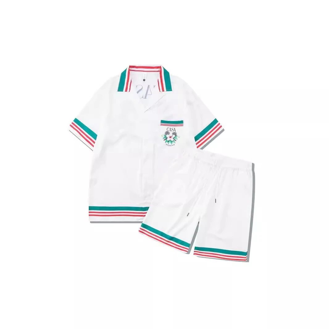 2024 European and American High-Street Floral Shirt Set CASA Cuban Collar Casual Short-Sleeve Shirt with Matching Shorts for Men