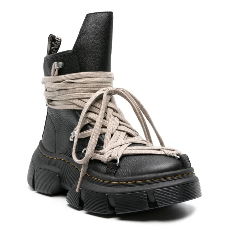 Black crazy straps thick bottom Martin boots women r*o height increase short boots d*r handsome joint short boots biker boots tide