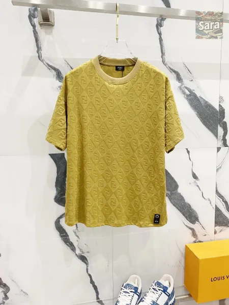 Fendi FF Logo Embroidered Gray T-Shirt - 4