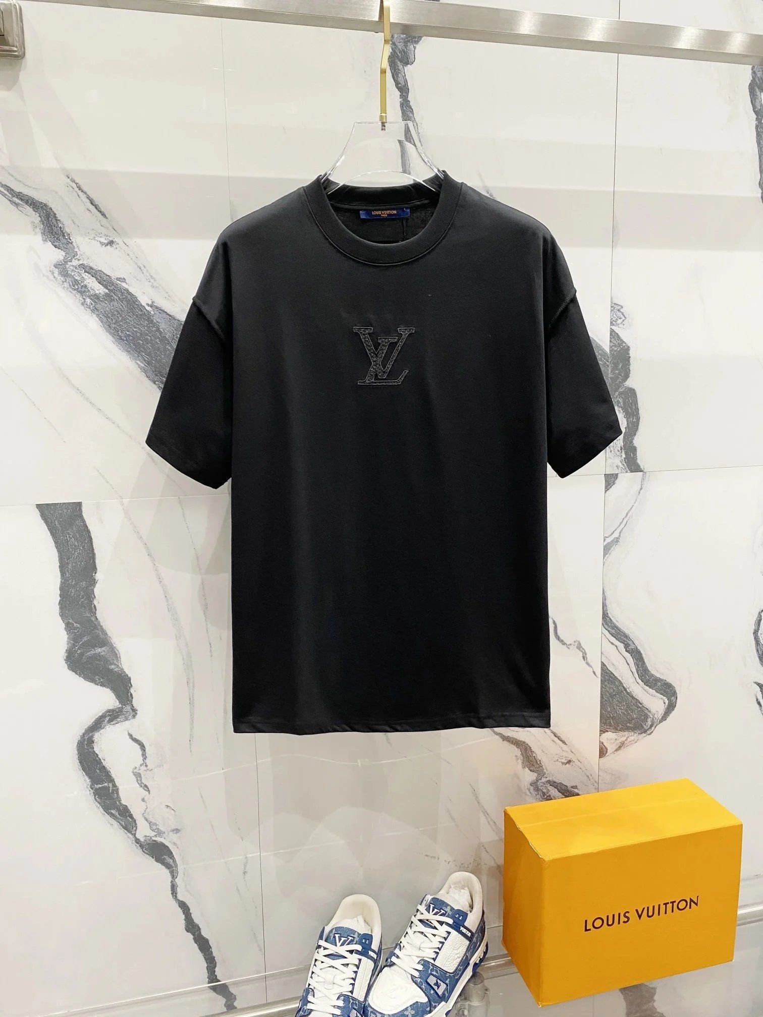 Louis Vuitton Monogram Embroidered Logo T-Shirt Black - 6