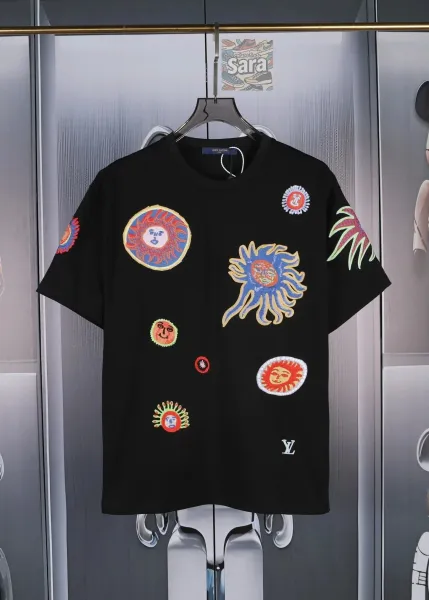 Design Embroidered Monster Fish Graphic T-Shirt Black - 2