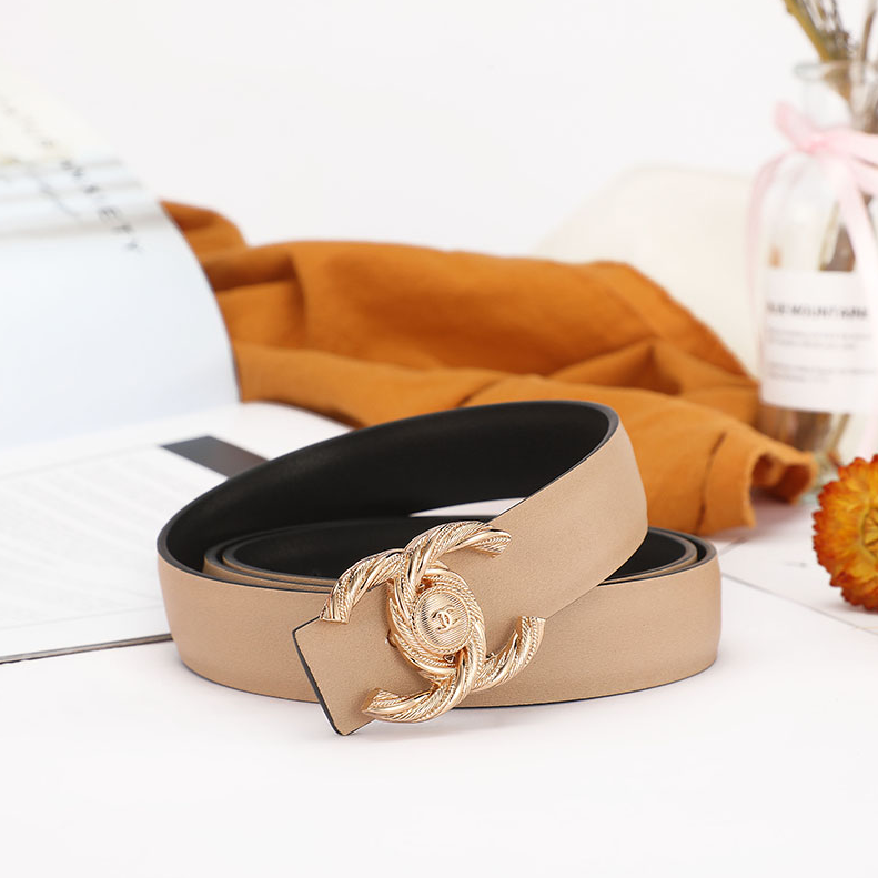 Chanel Belts Interlocking CC buckle belt — E-1 apricot