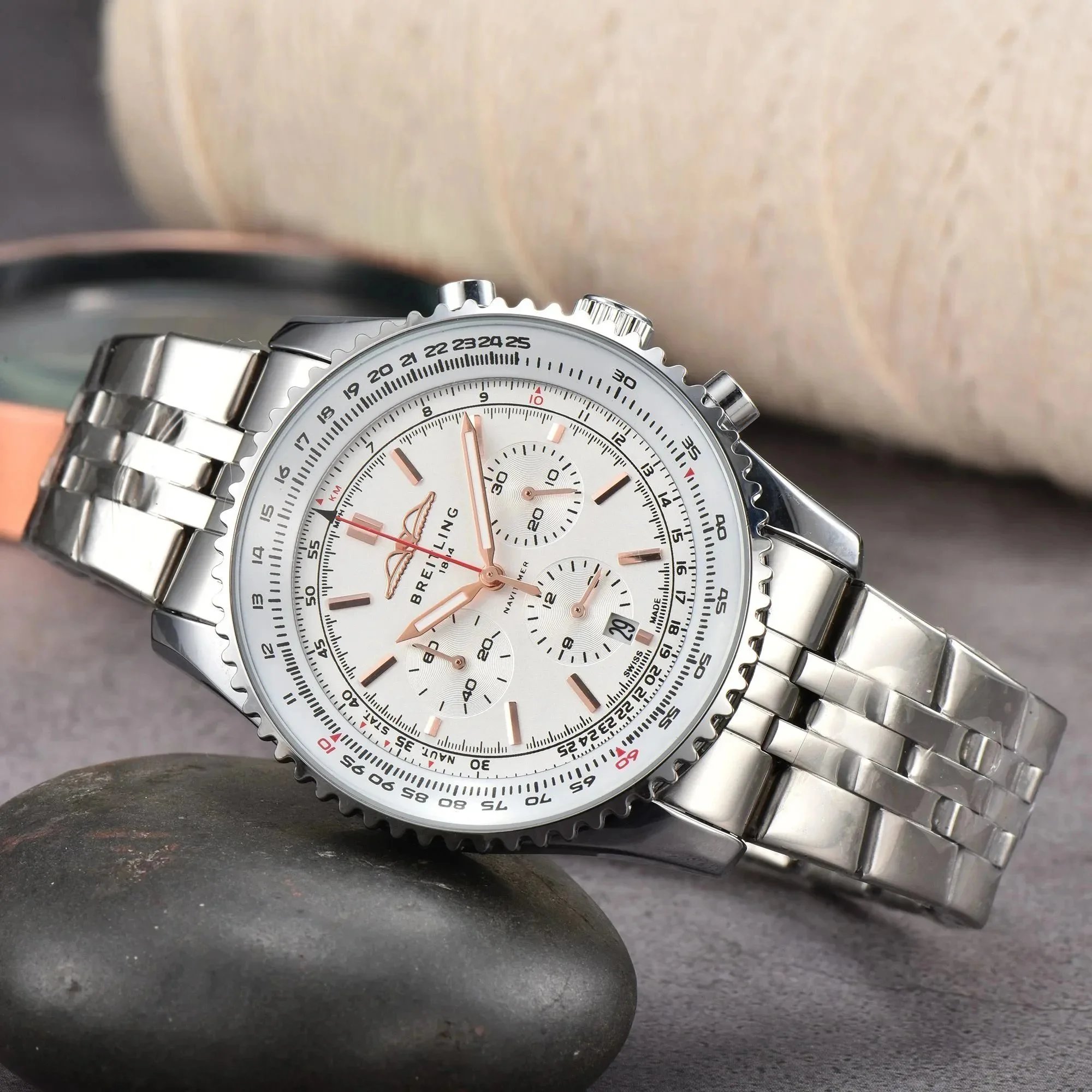 Breitling Navitimer Chronograph White Red Dial Mechanical Watch Watches - 5