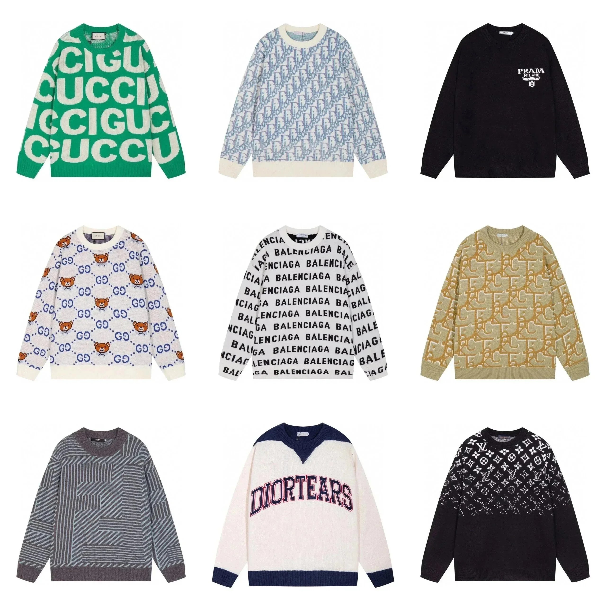 Gucci GG Supreme Sweater, Dior Oblique Sweater, Prada Milano Sweater, Balenciaga Logo Sweater, Louis Vuitton Monogram Sweater, Dior Tears Sweater [29 styles]