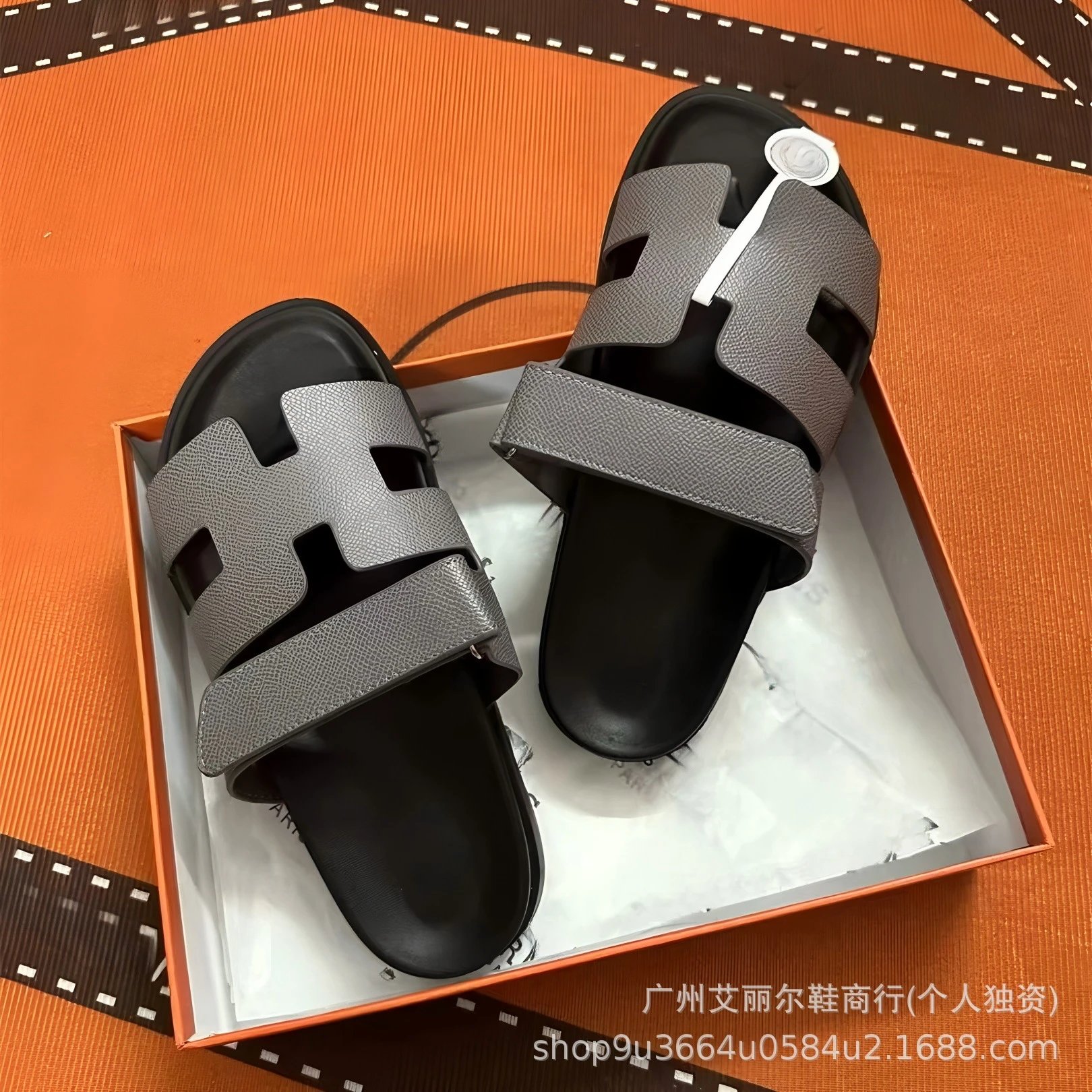 Hermès Oran Sandals Light Blue and Lime Green Suede Slide Sandals - 8