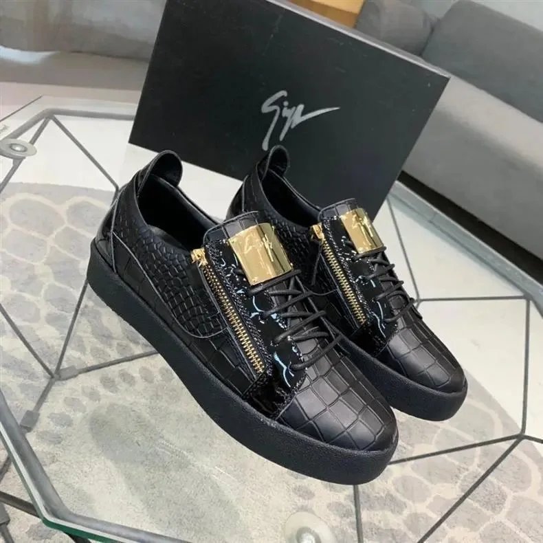 Design Giuseppe Zanotti Deco Croc-Embossed Black Leather Sneakers Chunky Sneakers - 2