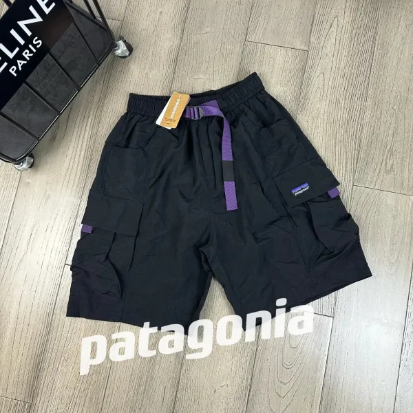 Patagonia Trespasser Cargo Shorts Black with Purple Webbing - 8