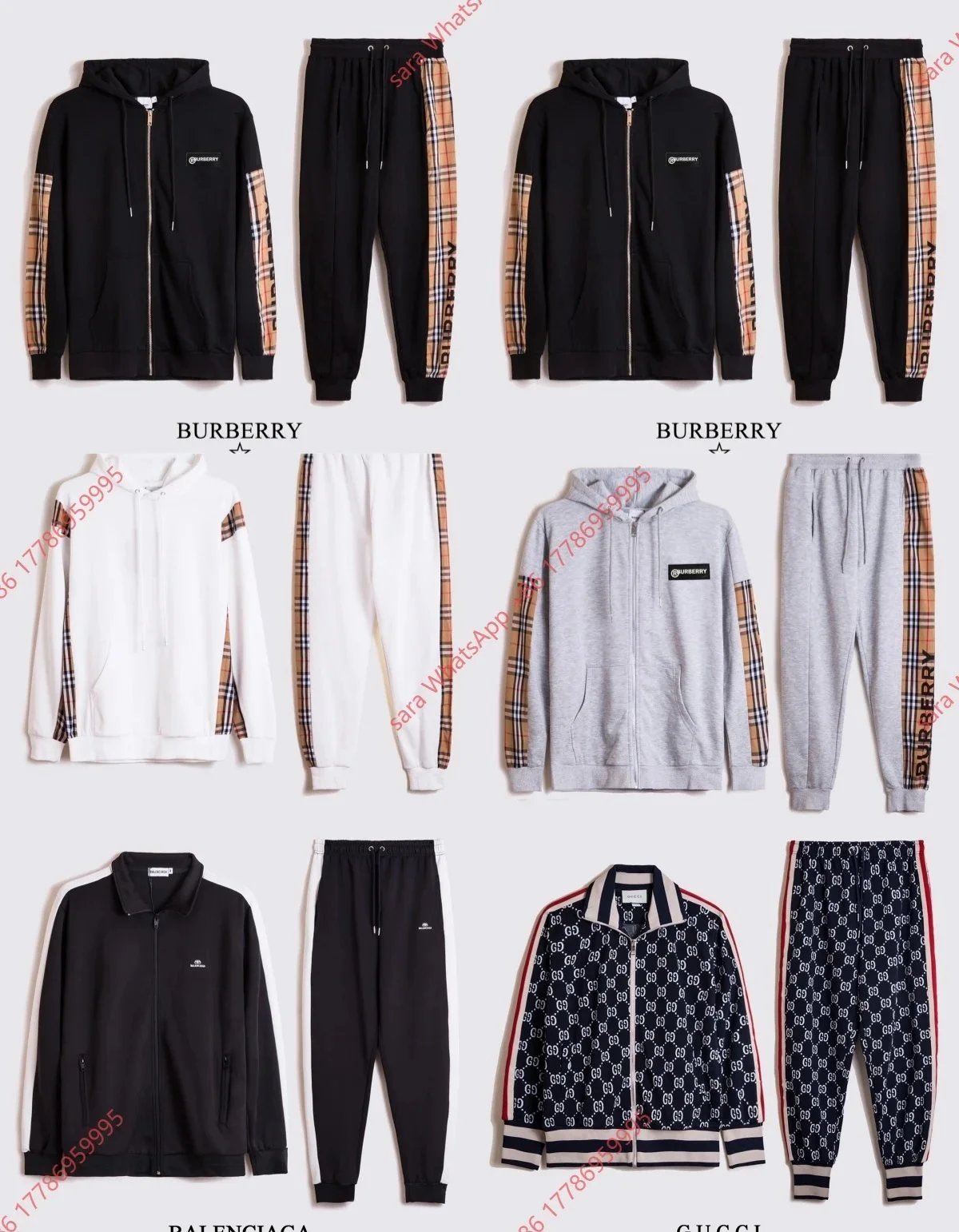 Burberry Check Sleeve Hoodie & Joggers / Balenciaga Track Jacket & Pants / Gucci GG Supreme Jacket & Pants [6 styles]