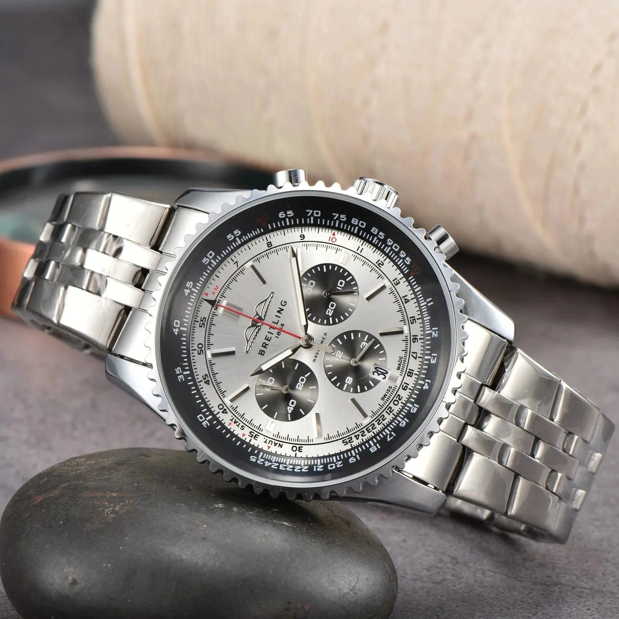 Breitling Navitimer Chronograph White Red Dial Mechanical Watch Watches - 8