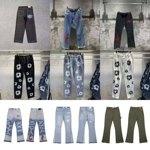 Design Custom Embroidered Red Motif Straight-Leg Jeans - 2