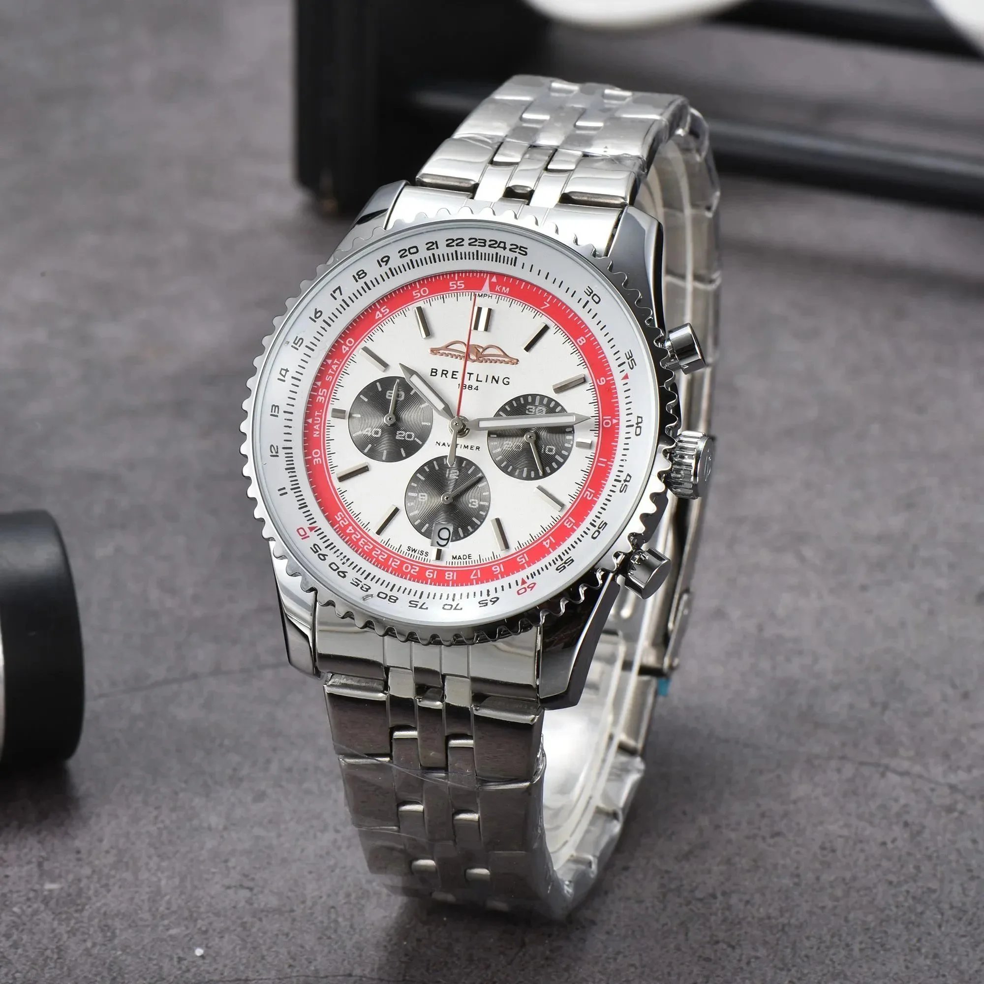 Breitling Navitimer Chronograph White Red Dial Mechanical Watch Watches - 3