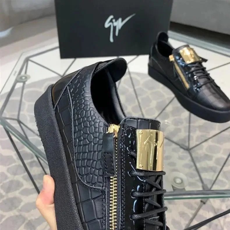 Design Giuseppe Zanotti Deco Croc-Embossed Black Leather Sneakers Chunky Sneakers - 9