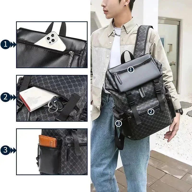 Design BYAYJ Geometric Pattern Roll-Top Backpack Black Backpacks - 6