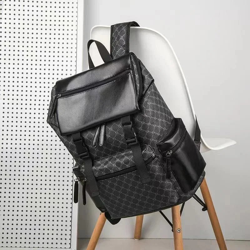 Design BYAYJ Geometric Pattern Roll-Top Backpack Black Backpacks - 4