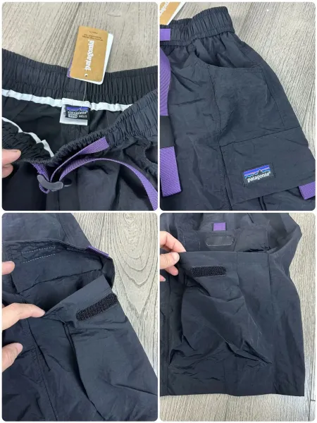 Patagonia Trespasser Cargo Shorts Black with Purple Webbing - 10