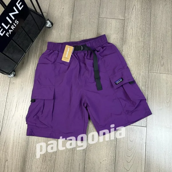 Patagonia Trespasser Cargo Shorts Black with Purple Webbing - 6