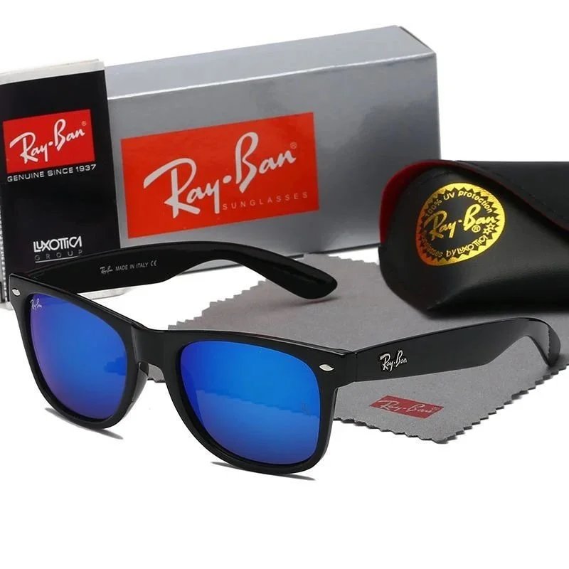 Ray-Ban Eyewear Wayfarer Sunglasses — Glossy Black Frame, Dark Blue Lenses - F30