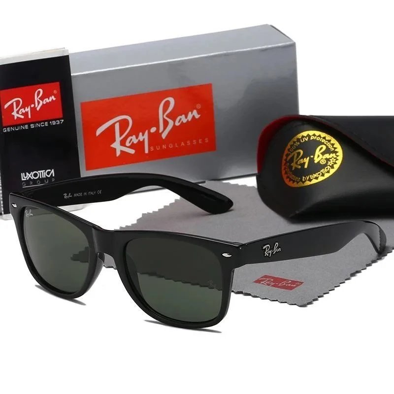 Ray-Ban Eyewear Wayfarer Sunglasses — Glossy Black Frame, Dark Green Lenses - F30
