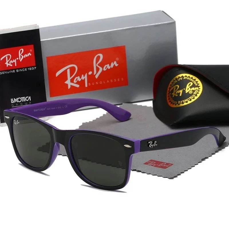 Ray-Ban Eyewear Wayfarer Sunglasses — Black Exterior, Purple Interior - S86