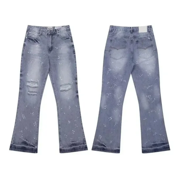 Design Custom Embroidered Red Motif Straight-Leg Jeans - 9