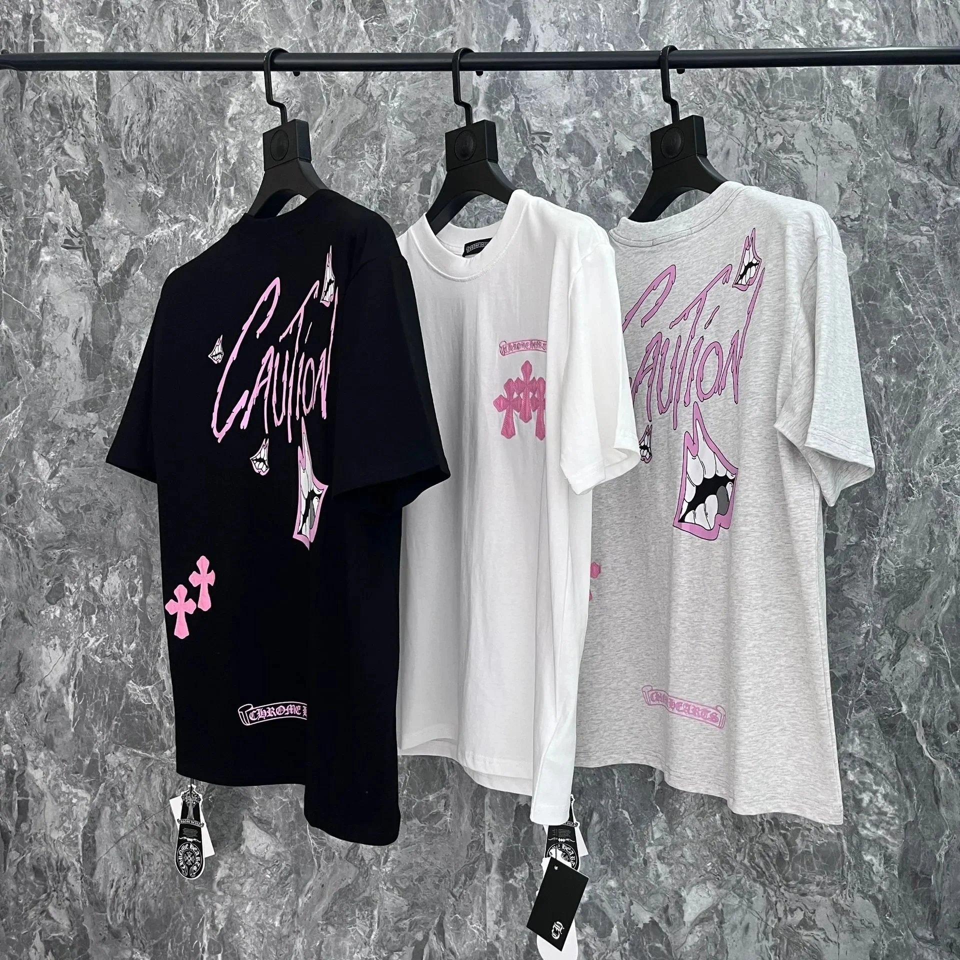 Chrome Hearts Pink Cross Logo T-Shirt Black - 9