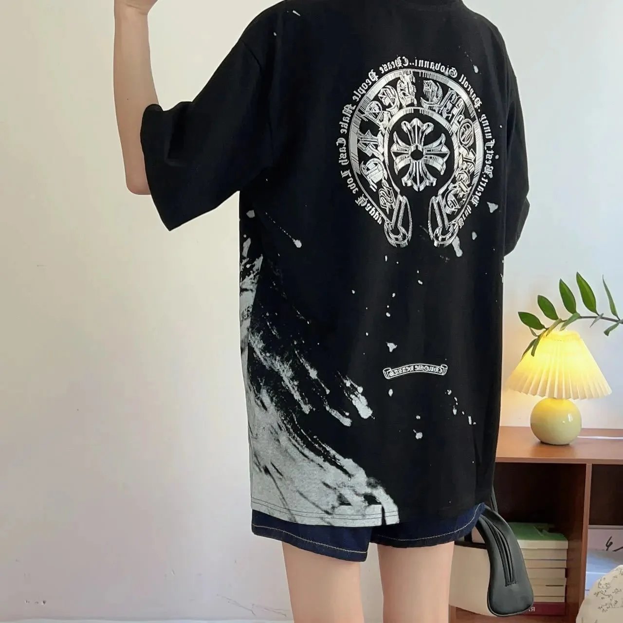 Chrome Hearts Pink Cross Logo T-Shirt Black - 4