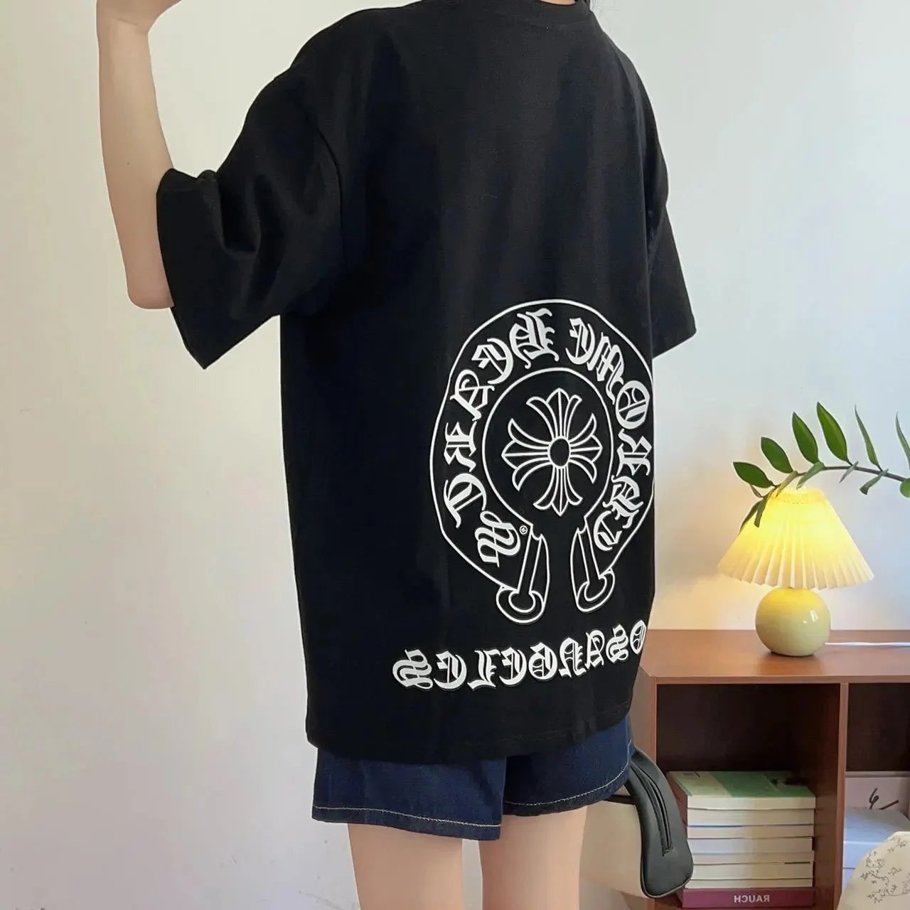 Chrome Hearts Pink Cross Logo T-Shirt Black - 8