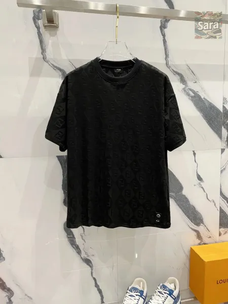 Fendi FF Logo Embroidered Gray T-Shirt - 2