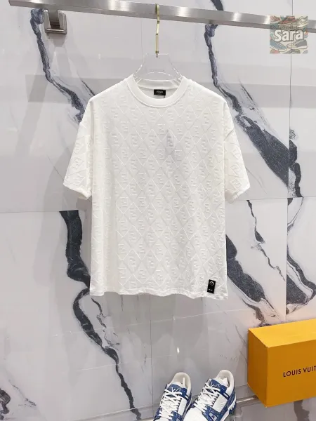 Fendi FF Logo Embroidered Gray T-Shirt - 3
