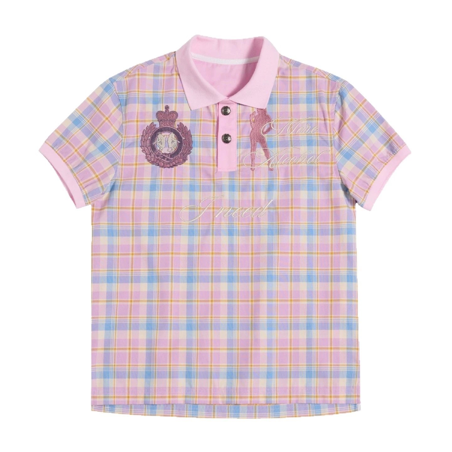 Other Shirt Embroidery Plaid Pink