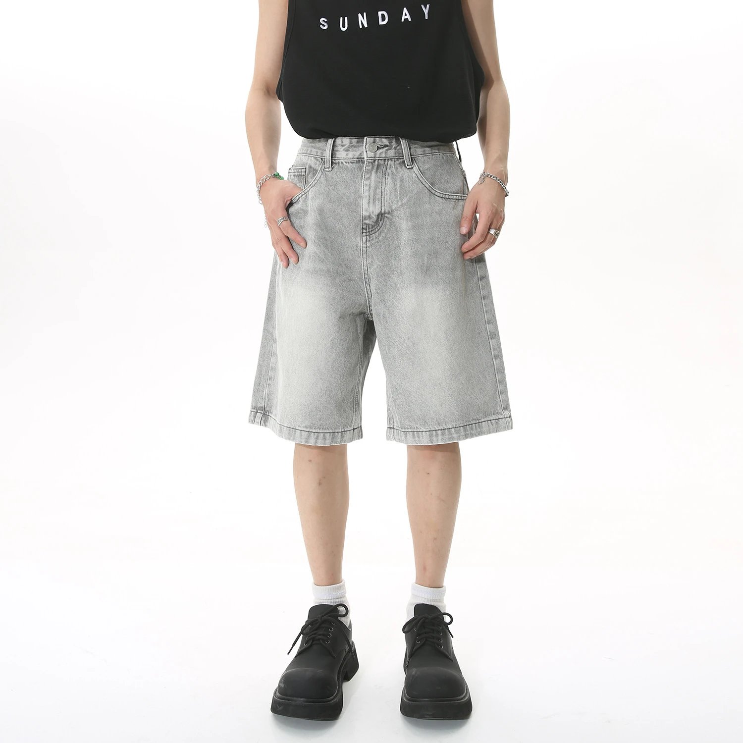 MTLCLOTHES男装|2023夏款新品宽松阔腿港风复古中高腰牛仔短裤五【AGT】 - 131584
