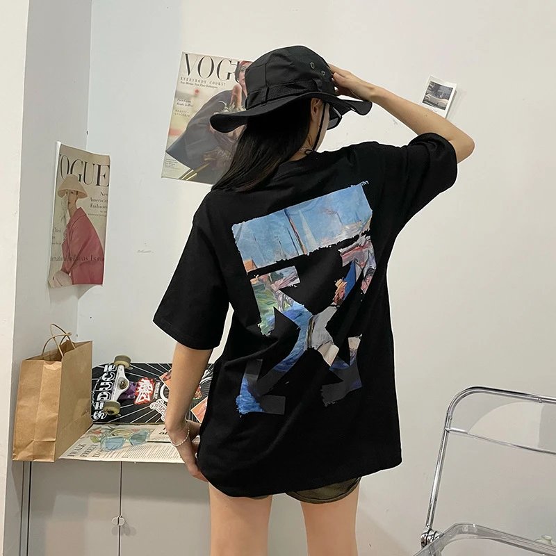 OFF-WHITE Short Sleeve T-Shirt with Dissolving Arrow Gradient Starry Sky Splatter Print, Couple Style
