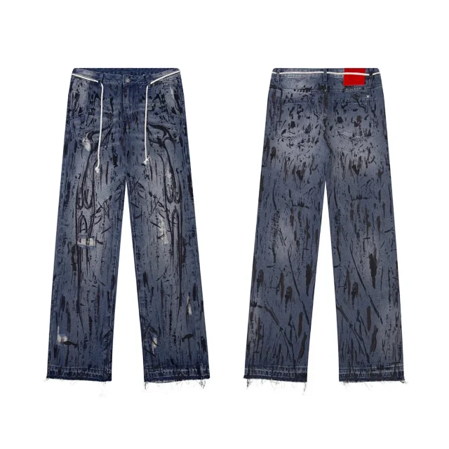Unbranded Jeans Ink-Splatter Graffiti Drawstring Straight-Leg product detail image 2